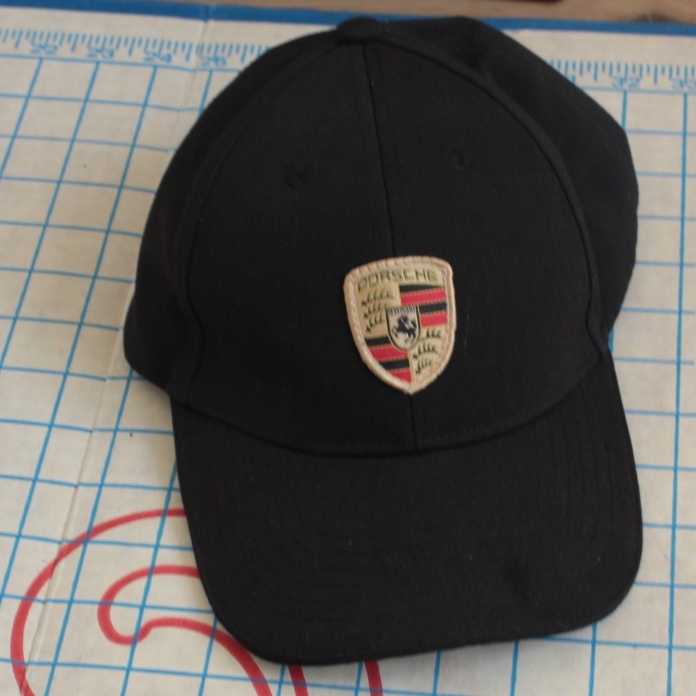 Porsche Black Cotton Baseball Cap Adjustable Strapback Hat with Crest Patch